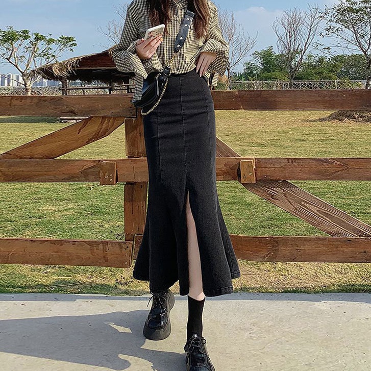 fashion-กระโปรงยีนส์ผู้หญิงทรงหางปลา-รุ่น-w008
