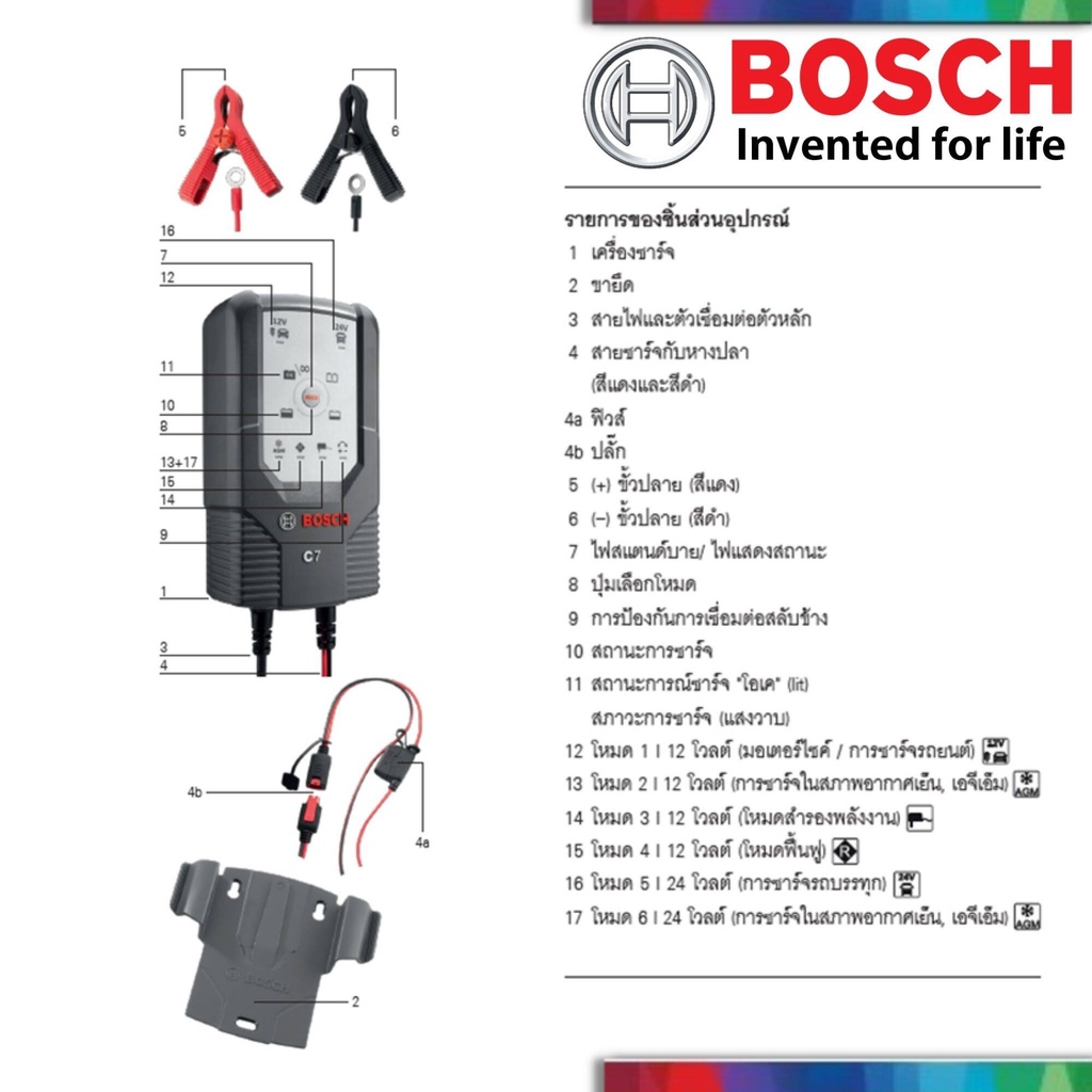 ฺbosch-authorized-dealer-อุปกรณ์ชาร์จ-เครื่องชาร์จ-แบตเตอรี่-bosch-c7-สำหรับ-แบตเตอรี่-12v-และ-24v