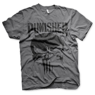 ☄♘Diy Men T shirt plus size Marvels The Punisher Big Skull Mens Tees Cotton Grey