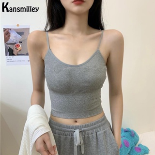 Kansmilley เสื้อครอปท็อป ผ้าถัก แฟชั่นฤดูร้อน สําหรับผู้หญิง 2023