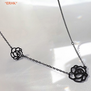 Erhk&gt; สร้อยคอโชคเกอร์ จี้ดอกคามิเลีย สีดํา สไตล์เกาหลี โกธิค โรส เครื่องประดับ ของขวัญ
