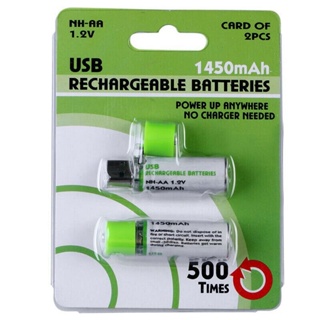 GreenEarth ถ่านชาร์จ 2A ชาร์จ USB AA USB Rechargeable Batteries 1450mAh | Quick Charge USB Charger