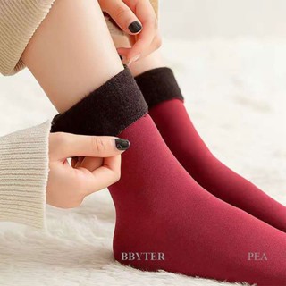 Bysip 1 คู่ ผู้หญิง ผู้ชาย ฤดูหนาว ที่อบอุ่น หนา ถุงเท้า ผ้าขนสัตว์ กํามะหยี่ ไนลอน หิมะ ผิวดํา ไร้รอยต่อ นุ่ม รองเท้าบูท