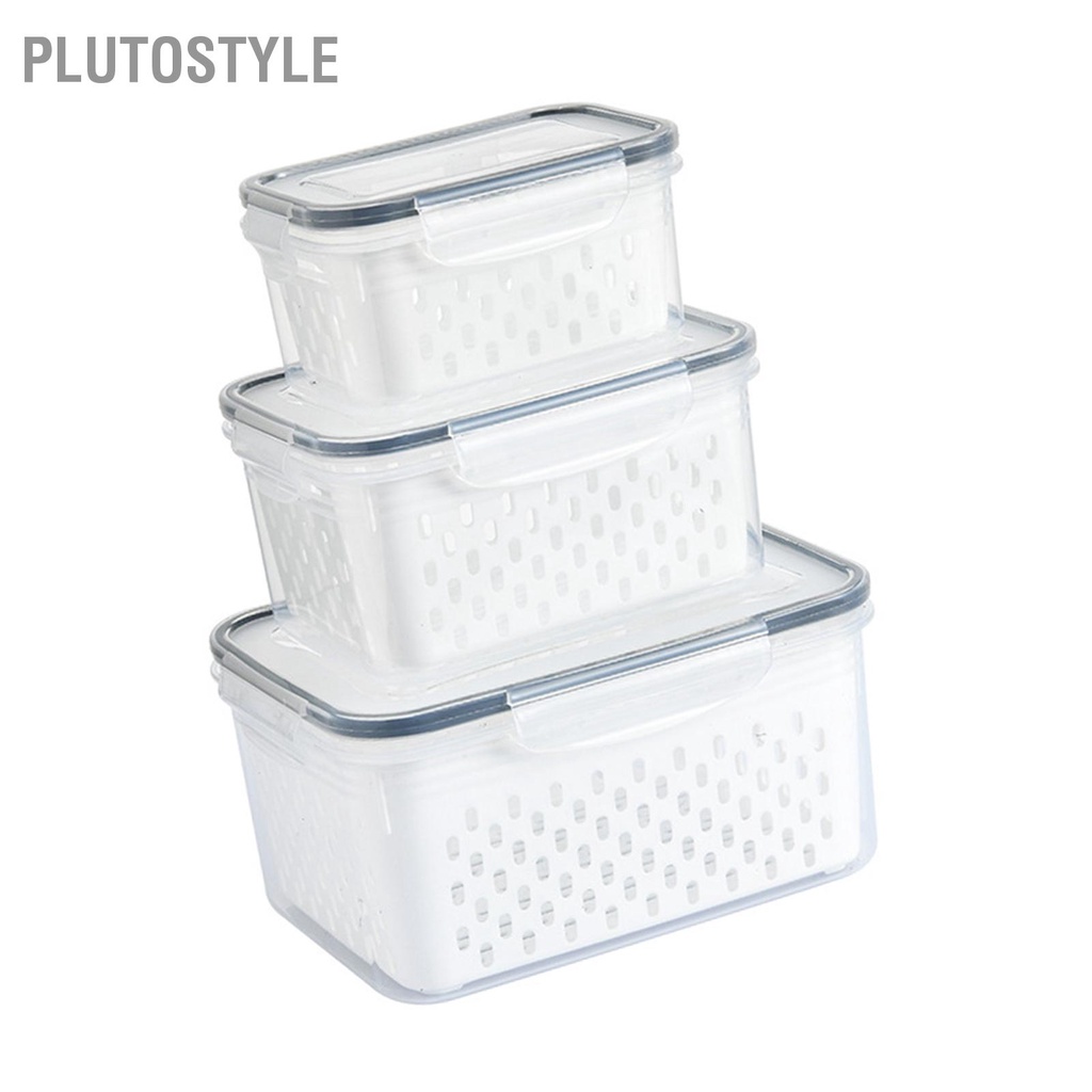 plutostyle-ตะกร้าเก็บท่อระบายน้ำ-3-ชิ้นกล่องใสภาชนะเก็บอาหารที่รั่วซึมพร้อมกระชอนที่ถอดออกได้สำหรับตู้เย็น