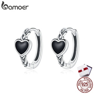 bamoer Genuine 925 Sterling Silver Hypoallergenic  Black Love Earrings for Women Animal Fashion women Jewelry Orecchini BSE456