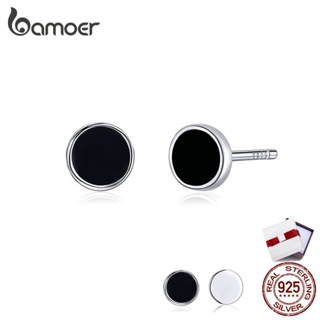 BAMOER Simple Stud Earrings for Women High Quality 100% 925 Sterling Silver White&Black SCE693