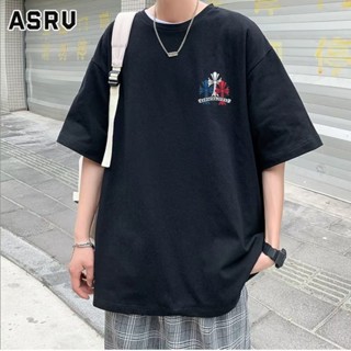 ASRV เสื้อเชิ้ตแขนสั้นผู้ชายแฟชั่นสไตล์เมืองมาตรฐานในคอกลมเรียบง่ายวัยรุ่นยอดนิยมเสื้อยืดญี่ปุ่น