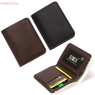 Pinkcool กระเป๋าสตางค์ หนัง Pu นิ่ม ลายลิ้นจี่ ใบขับขี่ ขนาดเล็ก แฟชั่นสําหรับผู้ชาย ขายดี