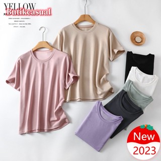 ใหม่ เสื้อยืดลําลอง ผ้าฝ้าย แขนสั้น คอกลม ทรงสลิม แฟชั่นฤดูร้อน สําหรับสตรี ไซซ์ l-4xl 2023