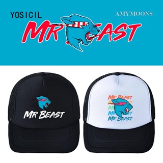 Amymoons หมวกเบสบอล ลายการ์ตูน Mr Beast สีดํา และสีขาว