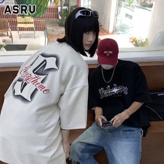 ASRV เสื้อยืด ชุดคู่รักย้อนยุคสไตล์อเมริกันเสื้อยืดแขนสั้นแบรนด์อินเทรนด์ใหม่เฉพาะชายและหญิงพิมพ์หนังกลับหลวม