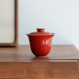 Forbidden City Red Cover Bowl [Huayun] ชุดถ้วยชาเซรามิค ลายเชอร์รี่ สไตล์จีน เรียบง่าย [A015]