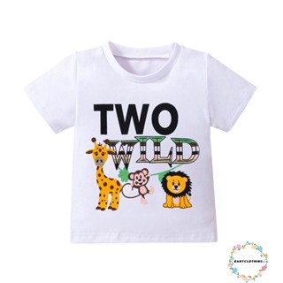 Babyclothes- เสื้อยืดลําลอง แขนสั้น คอกลม พิมพ์ลายตัวอักษรสัตว์ แฟชั่นฤดูร้อน สําหรับเด็กผู้ชาย และเด็กผู้หญิง