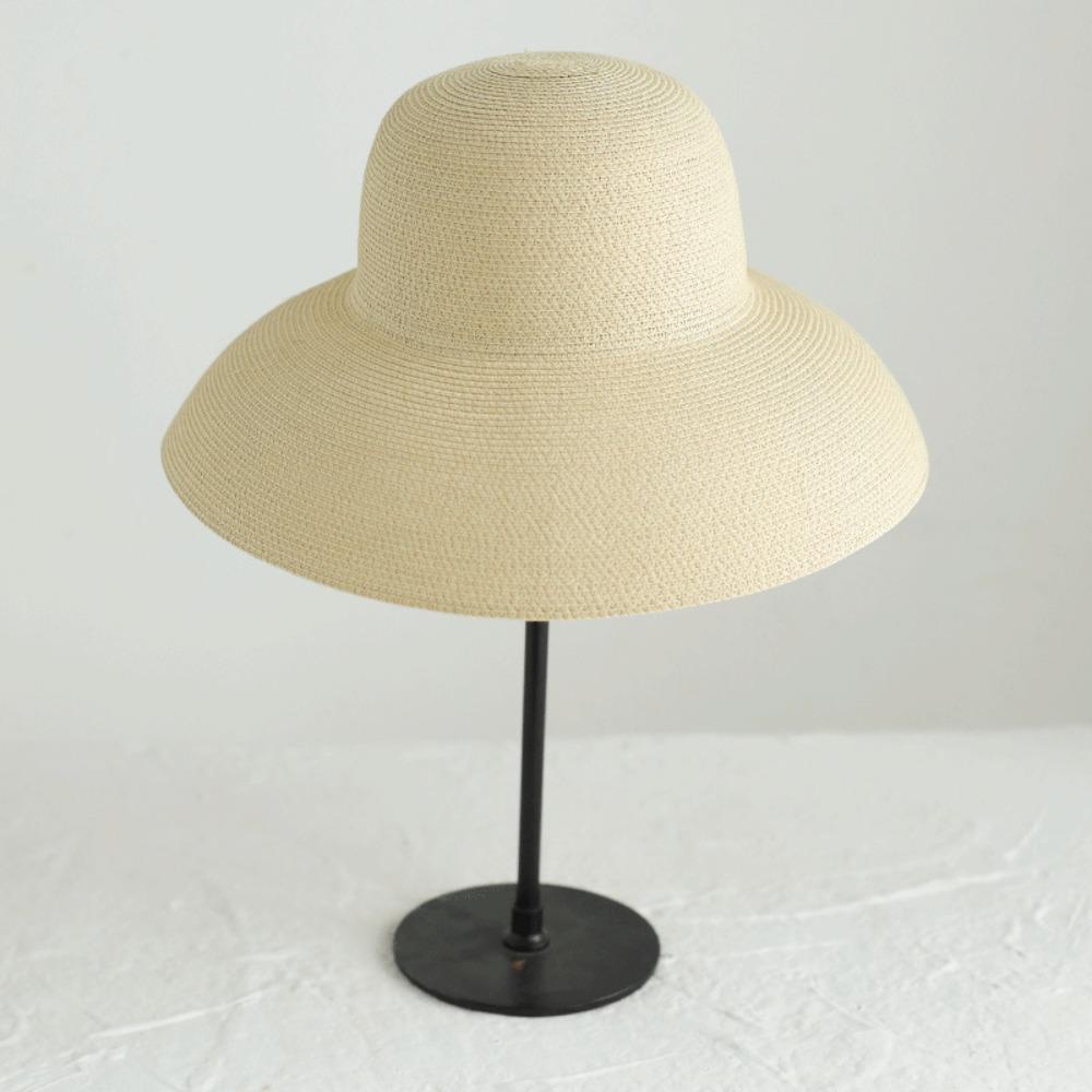 beauty-หมวกฟางปีกกว้าง-กันแดด-แบบพับได้-สีขาว-แฟชั่นฤดูร้อน-สไตล์เฮปเบิร์น