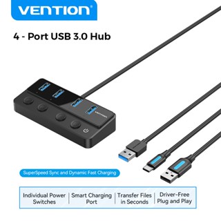 Vention 5 in 1 ฮับ USB 3.0 พร้อมสวิตช์ไฟ 5Gbps อะแดปเตอร์พอร์ตชาร์จ USB-C