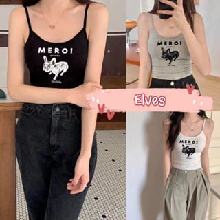 Elves✨พร้อมส่ง✨  เสื้อสายเดี่ยวไหมพรม สกรีนลายน้องหมา ~M5713~ -C