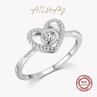 Ailmay แหวนเงินแท้ 925 รูปหัวใจ หรูหรา โรแมนติก เครื่องประดับ สําหรับผู้หญิง งานแต่งงาน