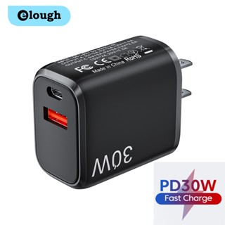 Elough อะแดปเตอร์ชาร์จโทรศัพท์มือถือ 30W พอร์ตคู่ QC 3.0 USB PD 30W Type C