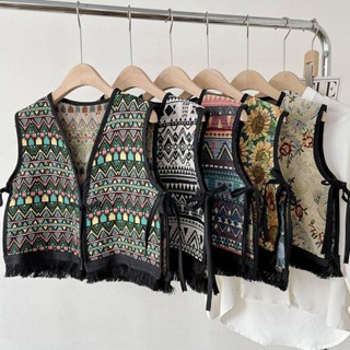 เสื้อกั๊ก ผ้าคลุมไหล่ ขนาดเล็ก แบบผูกเชือก เข้ากับทุกการแต่งกาย สไตล์เกาหลี เรโทร สําหรับผู้หญิง