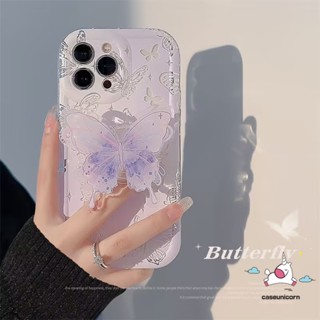 เคสโทรศัพท์มือถือแบบนิ่ม ลายผีเสื้อสีม่วง พร้อมที่ตั้งวาง สําหรับ Oppo A17 A16 A38 A58 A57 A5s A55 A7 A54 A12 A17K A15 A16s A76 A96 A5 A9 A3s A95 A77s A74 A1K A53 A31 A16K A52 A92 Reno 5 4Lite A16E A77