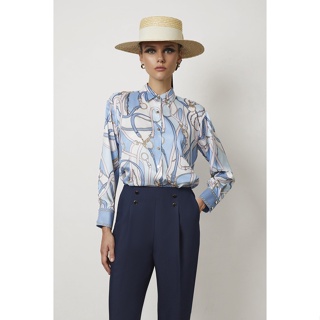 ESPADA เสื้อเชิ้ตลายนอติคอล ผู้หญิง สีน้ำเงิน | Nautical Print Shirt | 4686