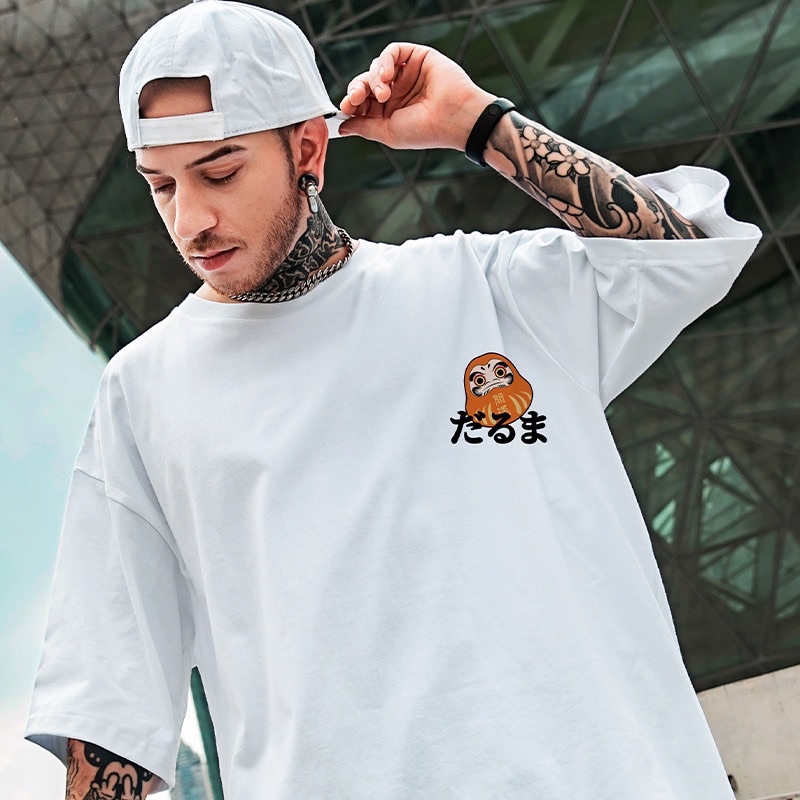ผู้ชายเมืองแฟชั่น-unisex-แฟชั่นสีขาวขนาดคิงไซส์เสื้อยืดสไตล์ถนน
