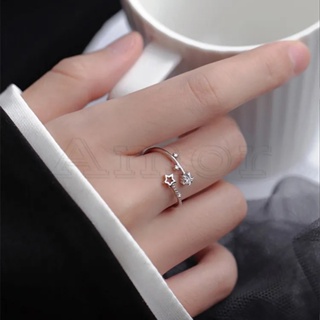 แหวนนิ้วมือ ประดับเพทาย รูปดาวห้าแฉก สองชั้น เรียบง่าย ปรับระดับได้ เครื่องประดับแฟชั่น สําหรับผู้หญิง คู่แต่งงาน