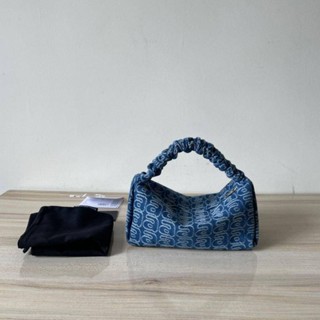 กระเป๋าถือ ผ้าแคนวาส พิมพ์ลายตัวอักษร AW Jacquard สีฟ้า เหมาะกับของขวัญ