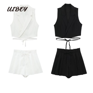 Uibey เสื้อกั๊กแฟชั่น + กางเกงขาสั้น เอวสูง 8671