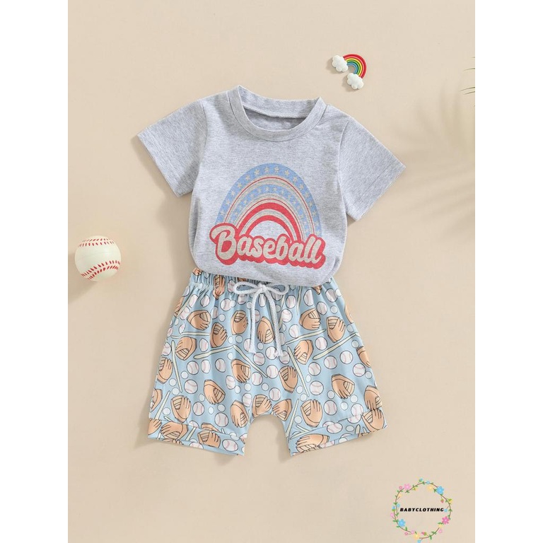 babyclothes-ชุดเสื้อยืดคอกลม-แขนสั้น-พิมพ์ลายตัวอักษร-และเบสบอล-ปลาฉลาม-และไดโนเสาร์-กางเกงขาสั้น-แฟชั่นฤดูร้อน-สําหรับเด็กผู้ชาย