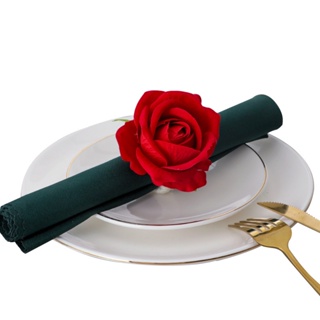 ใหม่ แหวนรัดผ้าเช็ดปาก แฮนด์เมด รูปดอกกุหลาบ สีฟ้า สําหรับโรงแรม วันวาเลนไทน์