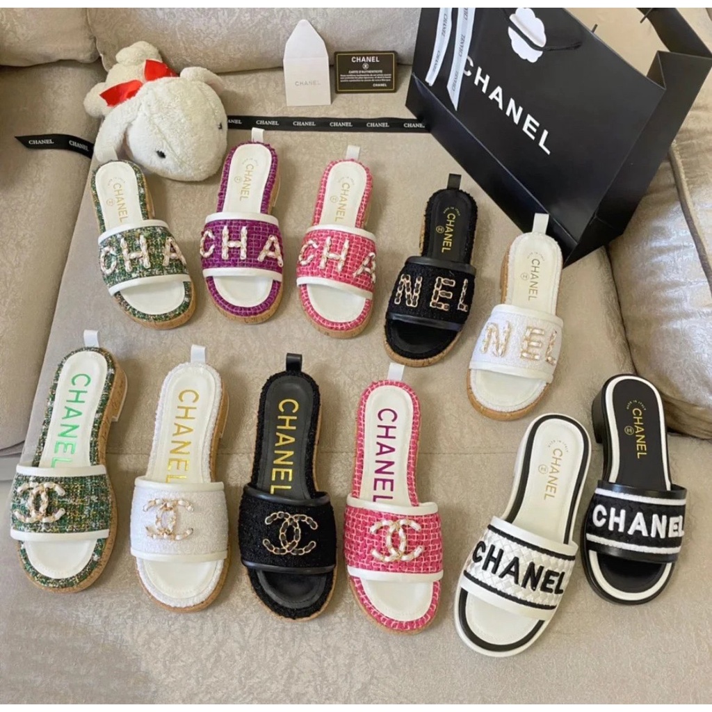 chanel-รองเท้าแตะ-ส้นไม้-โลโก้โลหะ-สําหรับผู้หญิง