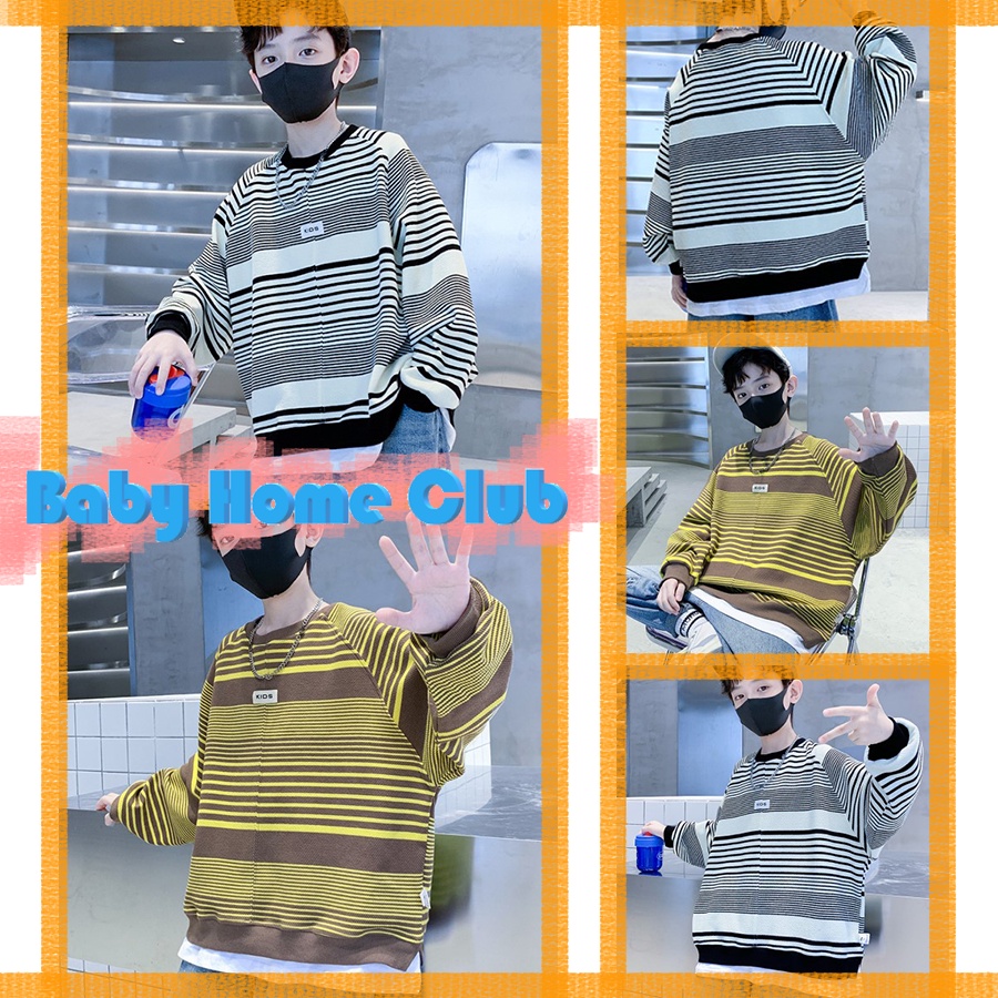 เสื้อกันหนาว-คอกลม-แขนยาว-ลายทาง-สไตล์ญี่ปุ่น-และเกาหลี-สําหรับเด็กผู้ชาย-120-170-ซม