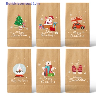 Buildvictories11 ถุงกระดาษใส่ขนมคุกกี้ ลายซานตาคลอส สโนว์แมน คริสต์มาส 12 ชิ้น