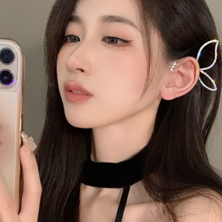 Butterfly genie earrings zircon light luxury advanced earrings minority design feeling cold wind exaggerated ear bone clip earrings tide