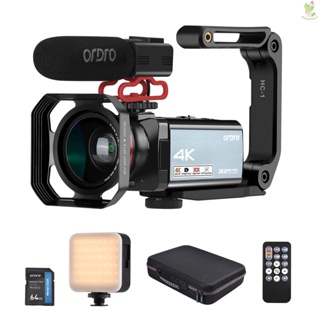 Ordro กล้องบันทึกวิดีโอดิจิทัล HDR-AX10 4K WiFi DV 3.5 นิ้ว IPS แผงสัมผัส 30MP 30X มา 8.9