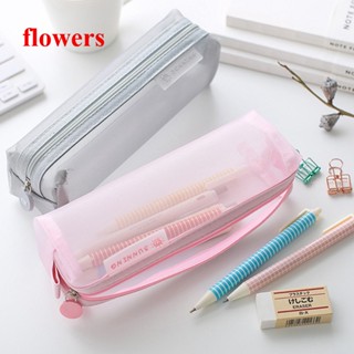 Flowers กระเป๋าเครื่องเขียน กระเป๋าดินสอ ผ้าตาข่ายใส ความจุขนาดใหญ่ แบบพกพา สําหรับนักเรียน สอบ