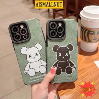 เคสโทรศัพท์มือถือหนังแกะ กันฝุ่น กันกระแทก ลายหมี สีเขียว สีขาว สําหรับ IPhone 14 13 11 12 Pro Max 7 8 Plus X XR XSMAX