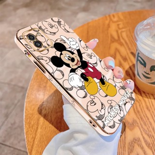 สําหรับ Samsung Galaxy A03 Core A03S A13 A23 A33 A53 A73 4G 5G เคสโทรศัพท์มือถือแบบนิ่ม ขอบสี่เหลี่ยม ลายการ์ตูนมิกกี้เมาส์เต้นรํา หรูหรา