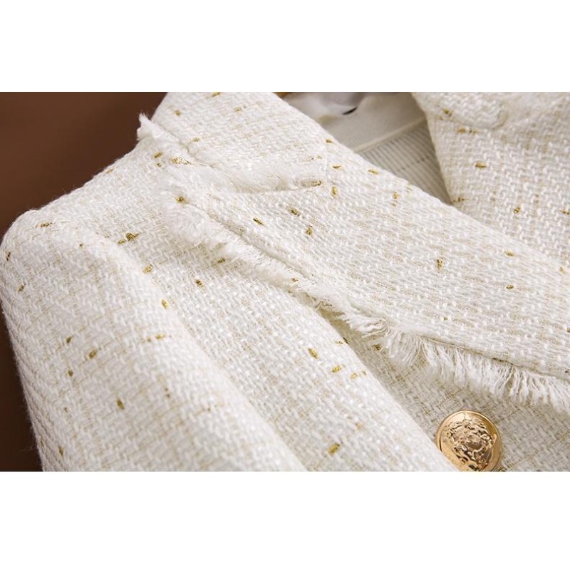 เสื้อแจ็กเก็ตลําลอง-แต่งกระดุมสองแถว-สีทอง-แฟชั่นฤดูใบไม้ผลิ-และฤดูใบไม้ร่วง-สําหรับสตรี