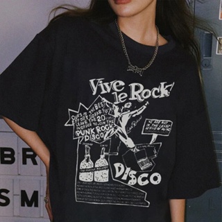 เสื้อยืดแขนสั้นลําลอง พิมพ์ลาย Vive Le Rock สไตล์ฮาราจูกุ แฟชั่นฤดูร้อน สําหรับผู้ชาย 2022 y2k