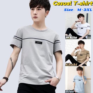 เสื้อยืดแขนสั้นลําลอง เข้ารูป พิมพ์ลาย สไตล์เกาหลี แฟชั่นฤดูร้อน สําหรับผู้ชาย