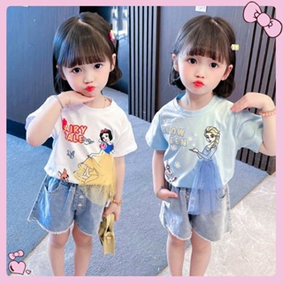 เสื้อยืดเด็กผู้หญิงฤดูร้อน 2023 ใหม่สไตล์ต่างประเทศตาข่ายเวอร์ชั่นเกาหลีผ้าฝ้ายเสื้อยืดเด็กผู้หญิงแขนสั้นด้านบน