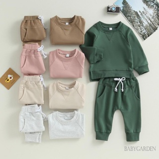 Babygarden-0-3 ปี ชุดเสื้อกันหนาว คอกลม แขนยาว และกางเกงขายาว สีพื้น สําหรับเด็กผู้ชาย 2 ชิ้น