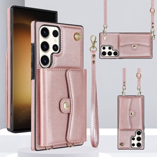 Samsung S23 Ultra S22 Ultra S21 Ultra S21 S22 S23 Plus S20 FE S21FE Leather card slot wallet crossbody necklace lace up rope strap hand pull rope strap multifunctional phone case