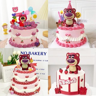 ของเล่นตุ๊กตา PVC รูปการ์ตูน Toy Story Lotso Strawberry Bear เหมาะกับของขวัญ สําหรับตกแต่งเค้กเด็ก