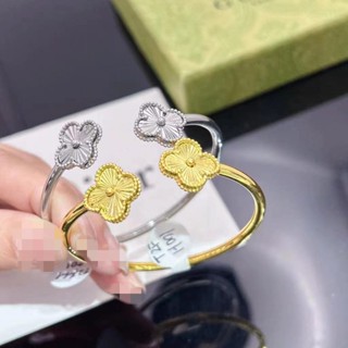 เครื่องประดับ สร้อยข้อมือ ทอง 18K จี้ใบไม้สี่แฉก ประดับเลเซอร์ หรูหรา สไตล์ยุโรป และอเมริกา แฟชั่นสําหรับผู้หญิง