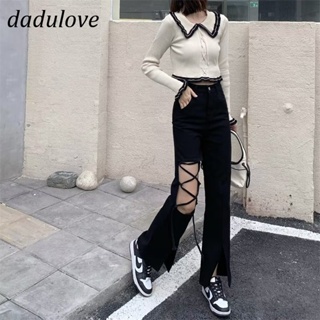 DaDulove💕 New Korean Version of INS Hollow Thin Section Slit Jeans Niche High Waist Wide Leg Pants Trousers