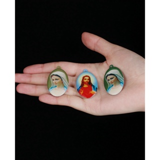 จี้พวงกุญแจ รูปหัวใจ พระเยซู สองด้าน ปรับได้ สําหรับทําเครื่องประดับ 3 ชิ้น