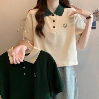 เสื้อยืดแขนสั้นลําลอง คอปกโปโล ทรงหลวม ขนาดใหญ่ เหมาะกับฤดูร้อน สําหรับผู้หญิง 2023